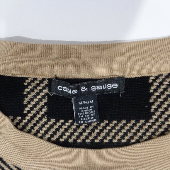 Cable & Gauge Women's Plaid Sweater Tan Black Button Cuffs 3/4 Long Sleeves Sz M - Picture 3 of 7